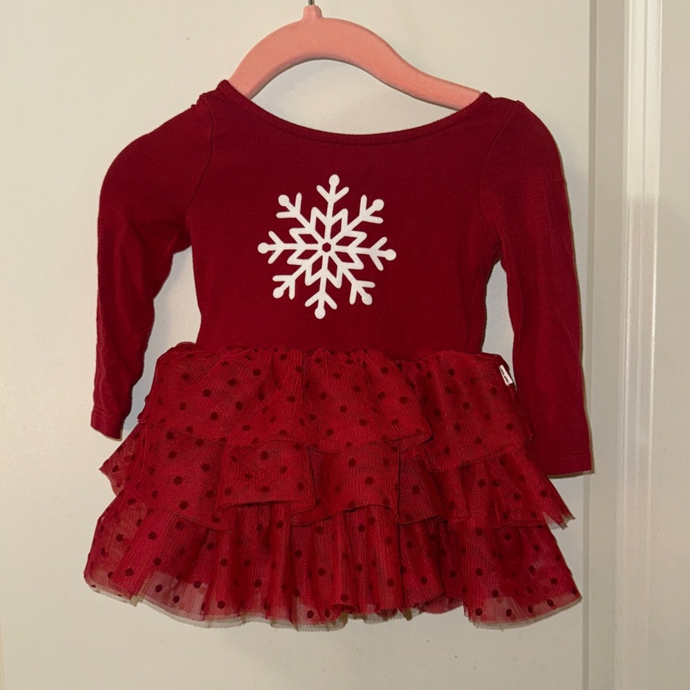 Little sleepies bamboo Red Long Sleeve Dress with Snowflake Design